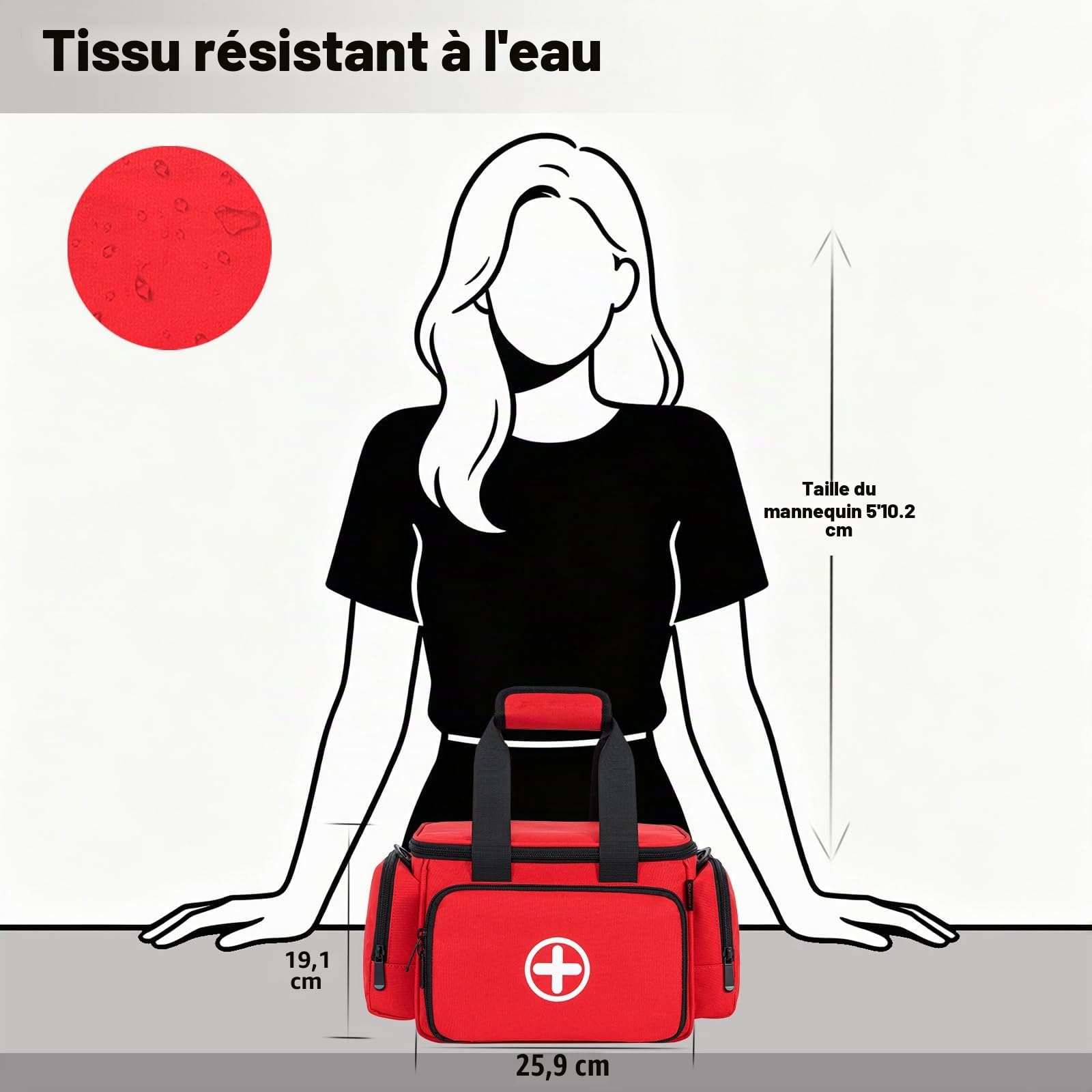 Trousse de premiers secours vide, trousse médicale professionnelle, grand sac d'urgence pour infirmières, médecins de famille, soins à domicile, voyage ou urgence, Rd., 27 x 17 x 19 cm, N°