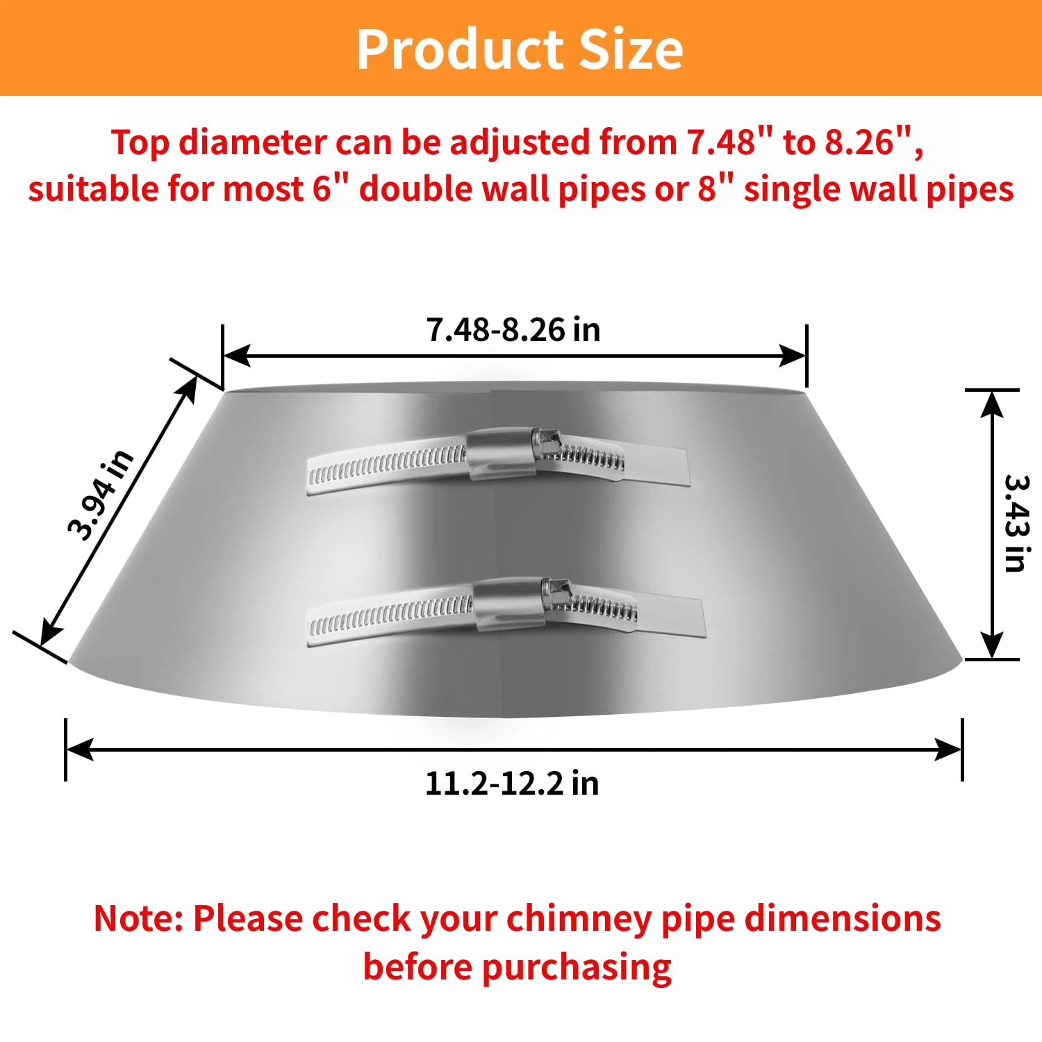 Adjustable Storm Collar, Galvanized Steel Chimney Pipe Collar for 6 Inch Double Wall Pipes or 8 Inch Single Wall Pipes