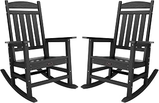 TenKa HDPE Patio Oversized Rocking Chair Set of 2, Outdoor Rocking Chair for Adults, All Weather Resistant Porch Rocker for Lawn Garden