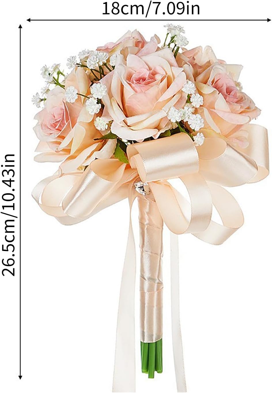 MINGZHE Rose Bridal Bouquet,Wedding Flowers Bouquets Champagne Flowers Bridesmaid Bouquet Artificial Roses Flowers Wedding Bouquets for Bride 26.5x18 cm