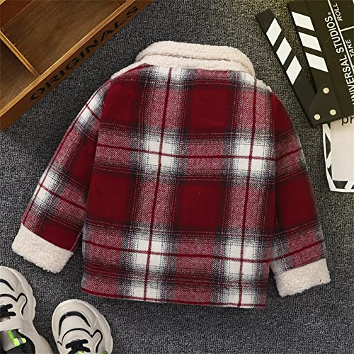 Kids Toddler Child Baby Boys Girls Shirt Jacket Plaid Long Sleeve Fleece Lapel Button Down Newborn (Red, 2-3 Years) #TOP1