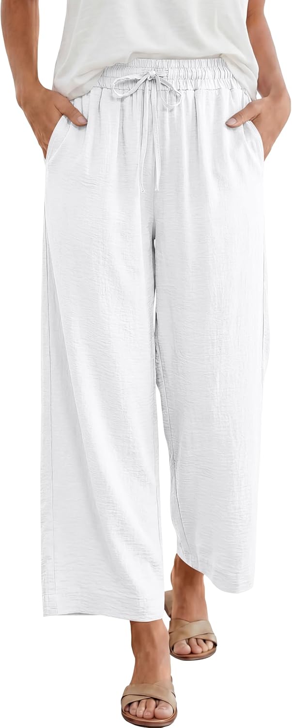 ANRABESS Women Wide Leg Capri Pants Summer Palazzo High Waisted Casual Loose Lounge Flowy Cropped Beach Trousers Work Outfits