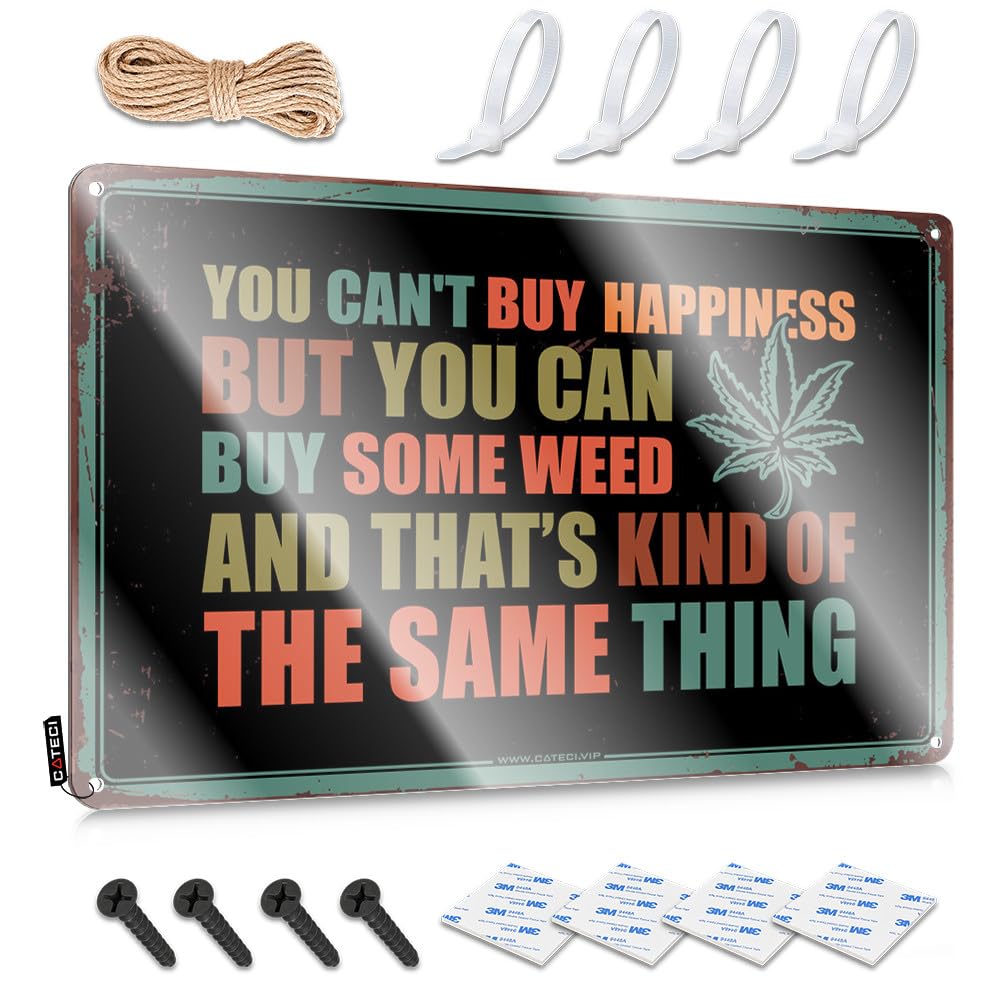Boys Bedroom Decorations, Tin Metal Decor Tailgating Accessories You Can't Buy Happiness But You Can Buy Some Weed | Rustic Adorable Wall Art(20X30CM)