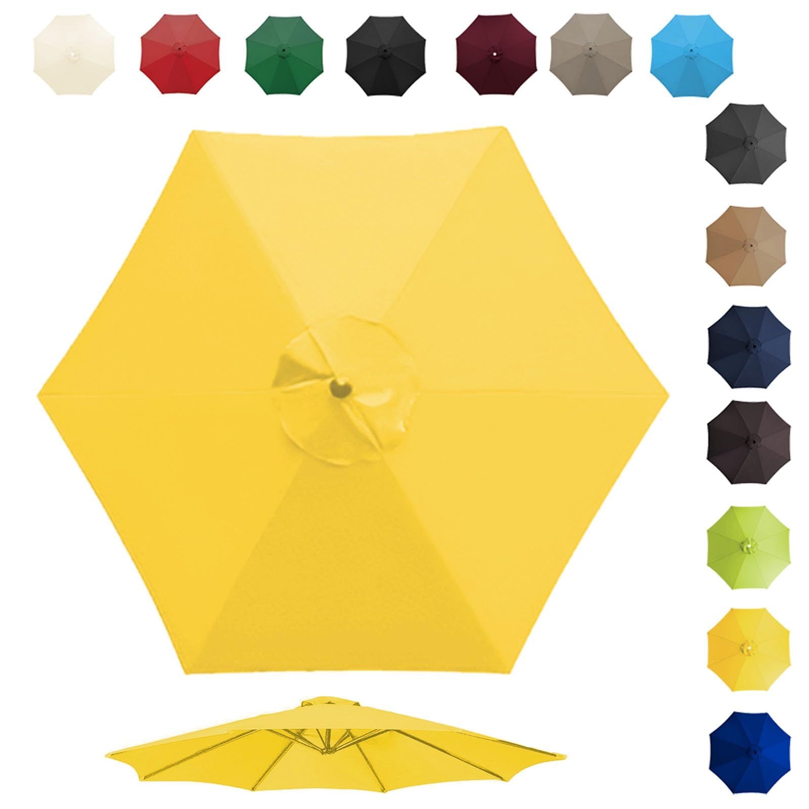 6 Ribs 8 Ribs Sun Umbrella Replacement Cloth, Outdoor Table Umbrella Fabric Canopy Cover, 200cm 270cm 300cm Replacement Umbrella Canopy For Garden Patio Yard Beach Pool Market Table(Color:Yellow,Size: