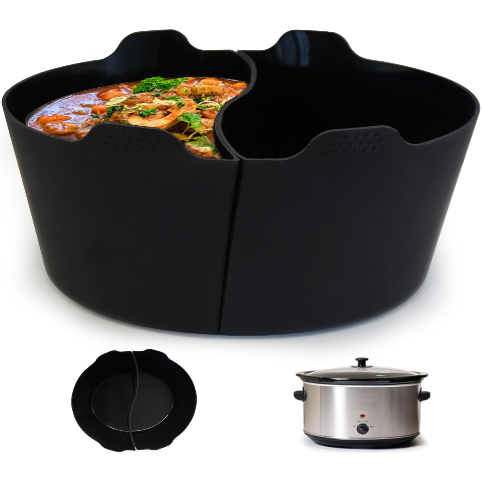 Silicone Crock pot Liners,Slow Cooker Liners,8 Quart Oval Reusable Crock pot Divider Insert,BPA-Free, Dishwasher Safe(Black)-image-18