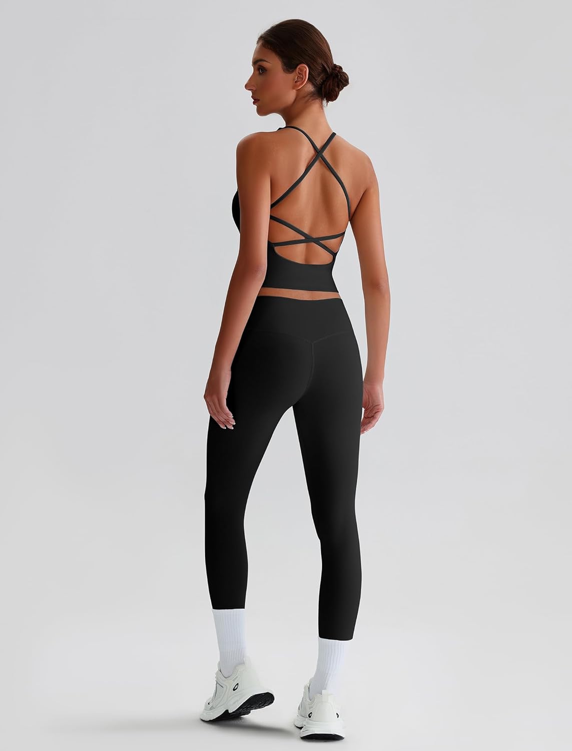 ABOCIW Workout Sets for Women 2 Piece Backless Strappy Padded Tank Tops High Waist Leggings Gym Yoga Pilates Outfits