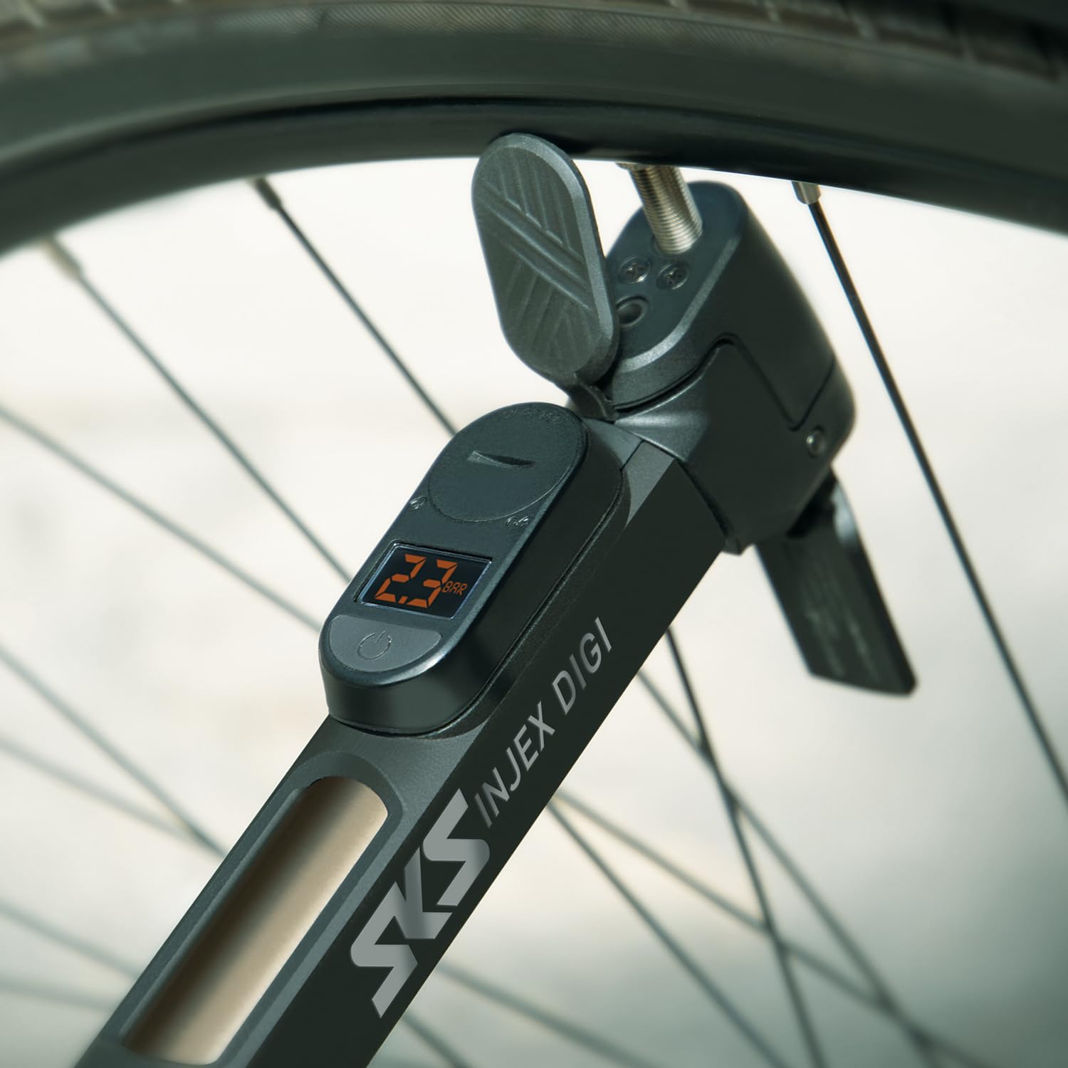 SKS Germany Injex Control Digi Pompe à vélo (manomètre numérique, Fonction télescopique commutable, poignée à 2 Composants avec Surface texturée, tête de Valve MV Easy, fabriquée en Allemagne)