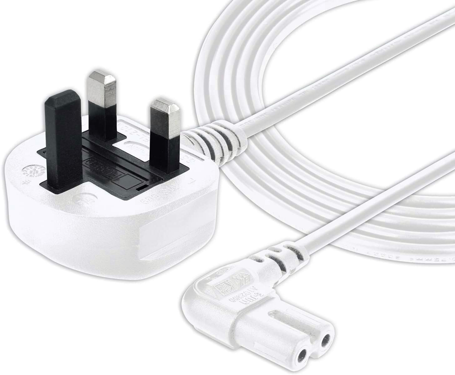 SHAFI® Figure 8 Power Lead White 3M - 2-Pin 90 Degree Angle IEC C7 Universal UK Plug Power Cable - Compatible Figure 8 cable for PS5, Series X, Smart LED TV, Samsung TV, LG TV, Sony TV