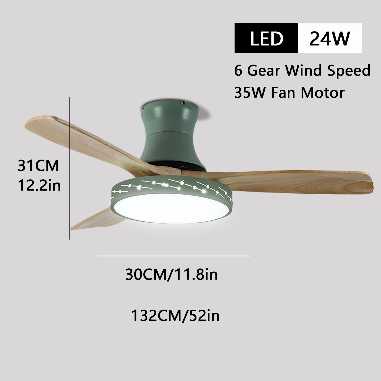 Ventilador de Techo con luz Regulable a Distancia, silencioso, con Motor de CC, Estilo nórdico, con 3 aspas de Madera, Ideal para Dormitorio, Sala de Estar, Estudio o Cualquier otr