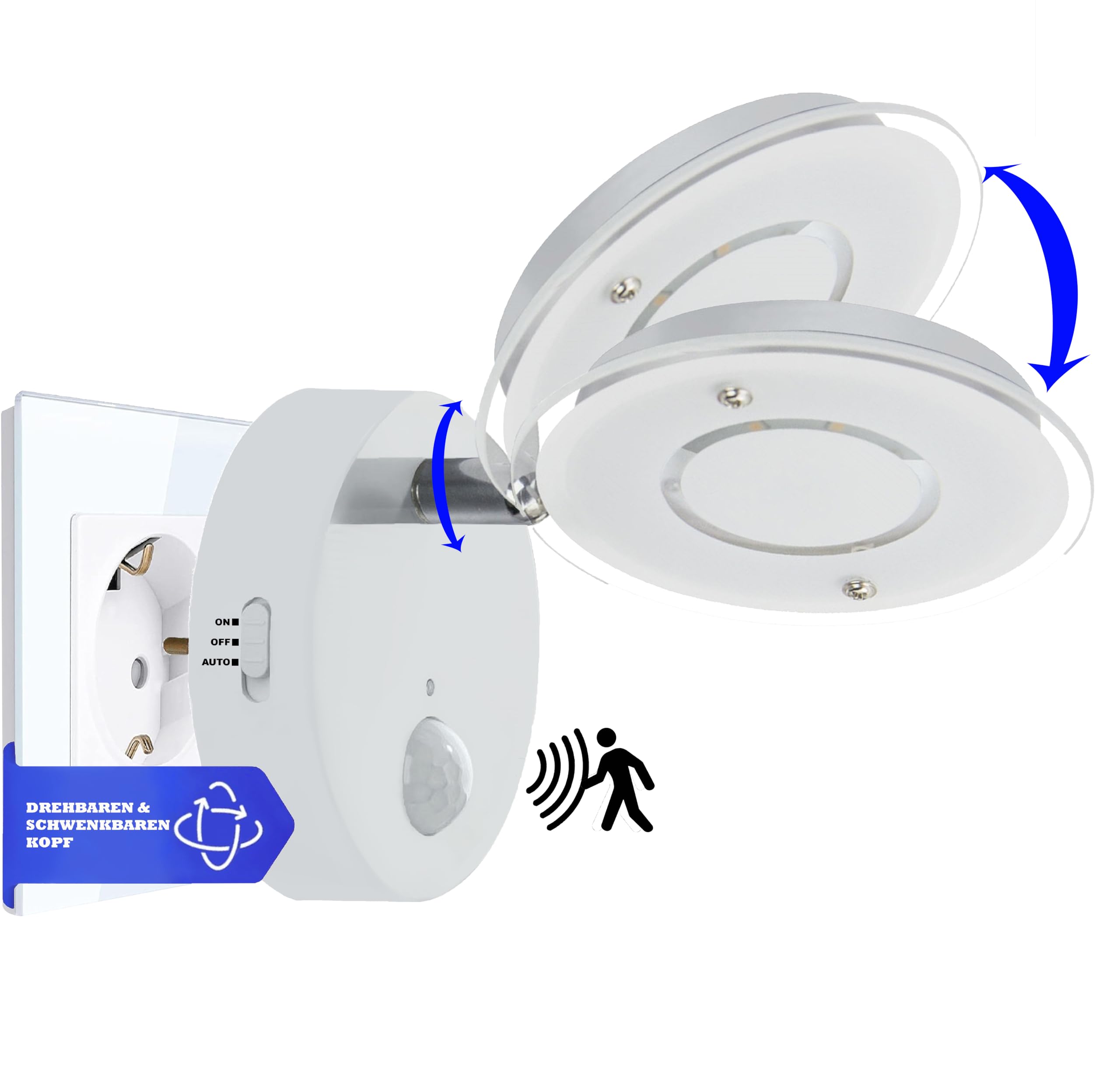 Trango 2er Pack 2636-026 Sensor LED Nachtlicht *NITE* in Weiß mit Automatikfunktion direkt 230V mit Bewegungssensor I Sicherheitslicht I Steckdose Lampe I Wandlampe I Orientierungslicht I Nachtlampe