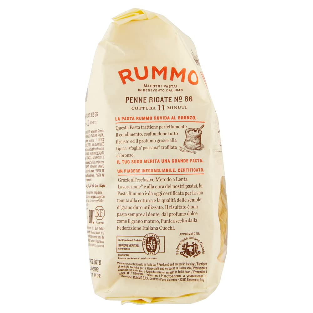 Rummo Penne rigate N. 66 - Pastas de trigo duro (20 unidades, 500 g, incluye lata de 400 g)