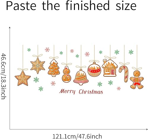 Miniatura 2 de Calcomanías de pared con texto en inglés Merry Christmas para despegar y pegar, arte de pared de casa de caramelos, copos de nieve, decoración de