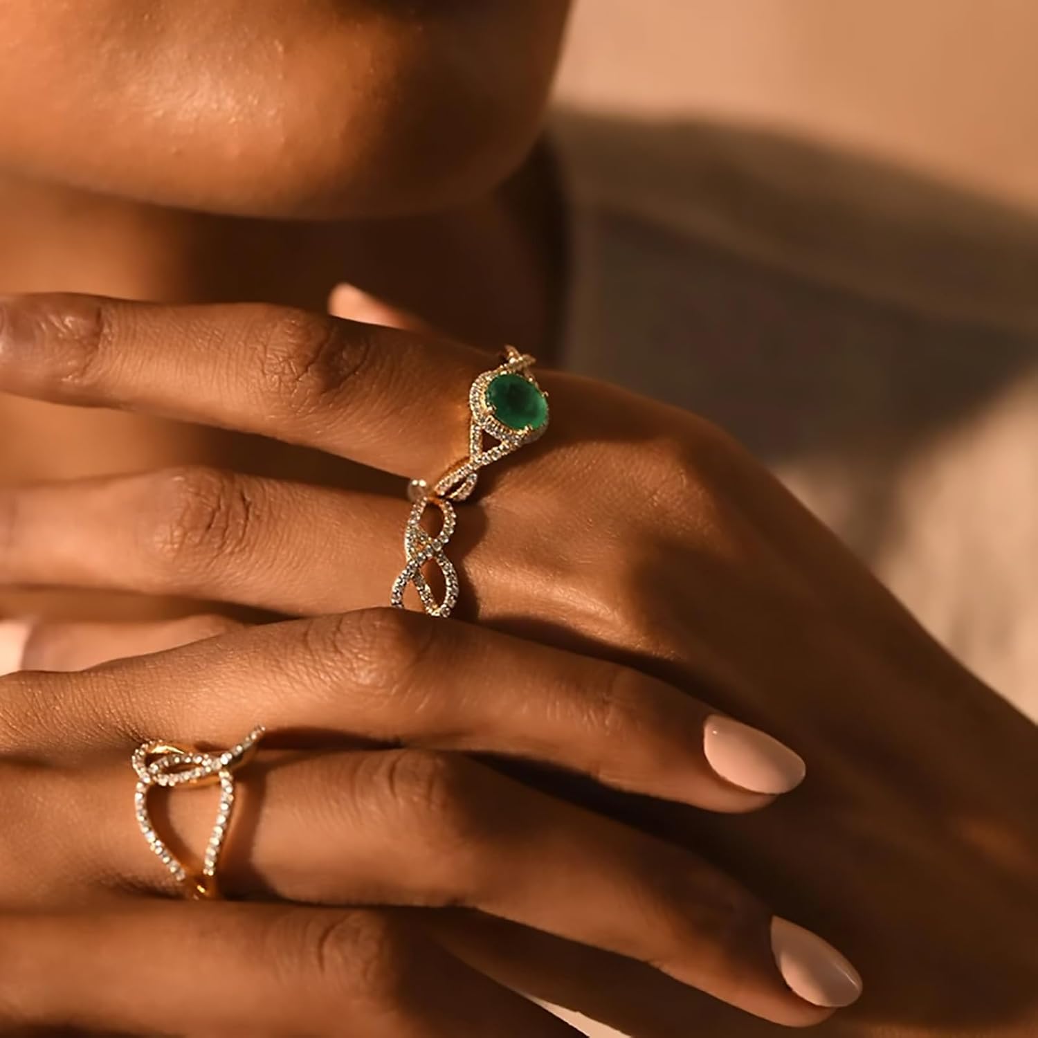 10K 14K 18K Gold Lab Grown Emerald Ring for Women,Oval-Cut Emerald Infinity Engagament Ring Green Gemstone Jewelry Gift for Anniversary Wedding