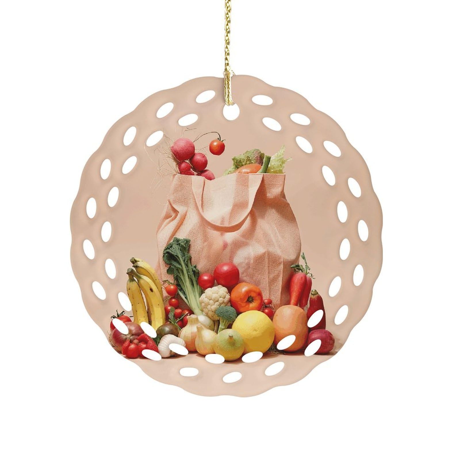 Fekiloot Women's Style Fruits And Vegetables Ceramic Ornaments 3 Inch Round,Holiday Keepsake For ,Girls,Pet Owners,Hanging Ornament Gifts Idea For Home