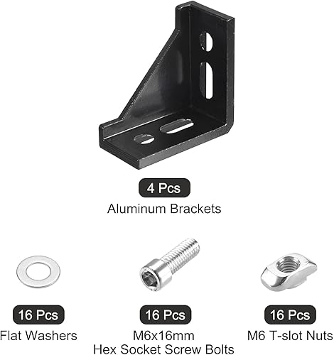 Miniatura 3 de uxcell Juego de 4 kits de refuerzo de soporte de esquina interior, conector de ángulo 3060 de 2.283 x 2.283 x 1.142in para perfil de aluminio de la