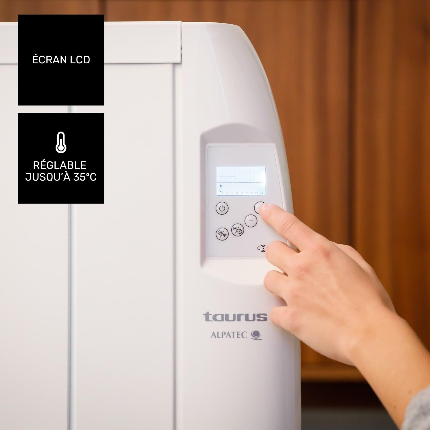 TAURUS- Radiateur Électrique à Inertie Sèche Malbork 900W|Programmateur Hebdomadaire et Quotidienne, Thermostat Réglable (10-35ºc), Arrêt Automatique| Écran LCD Rétroéclairé| Installable/Transportable