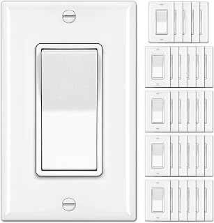 BESTTEN 30-Pack Single Pole Decorator Rocker Light Switches, 15A 120/277V UL Listed White w/ Wall Plates
