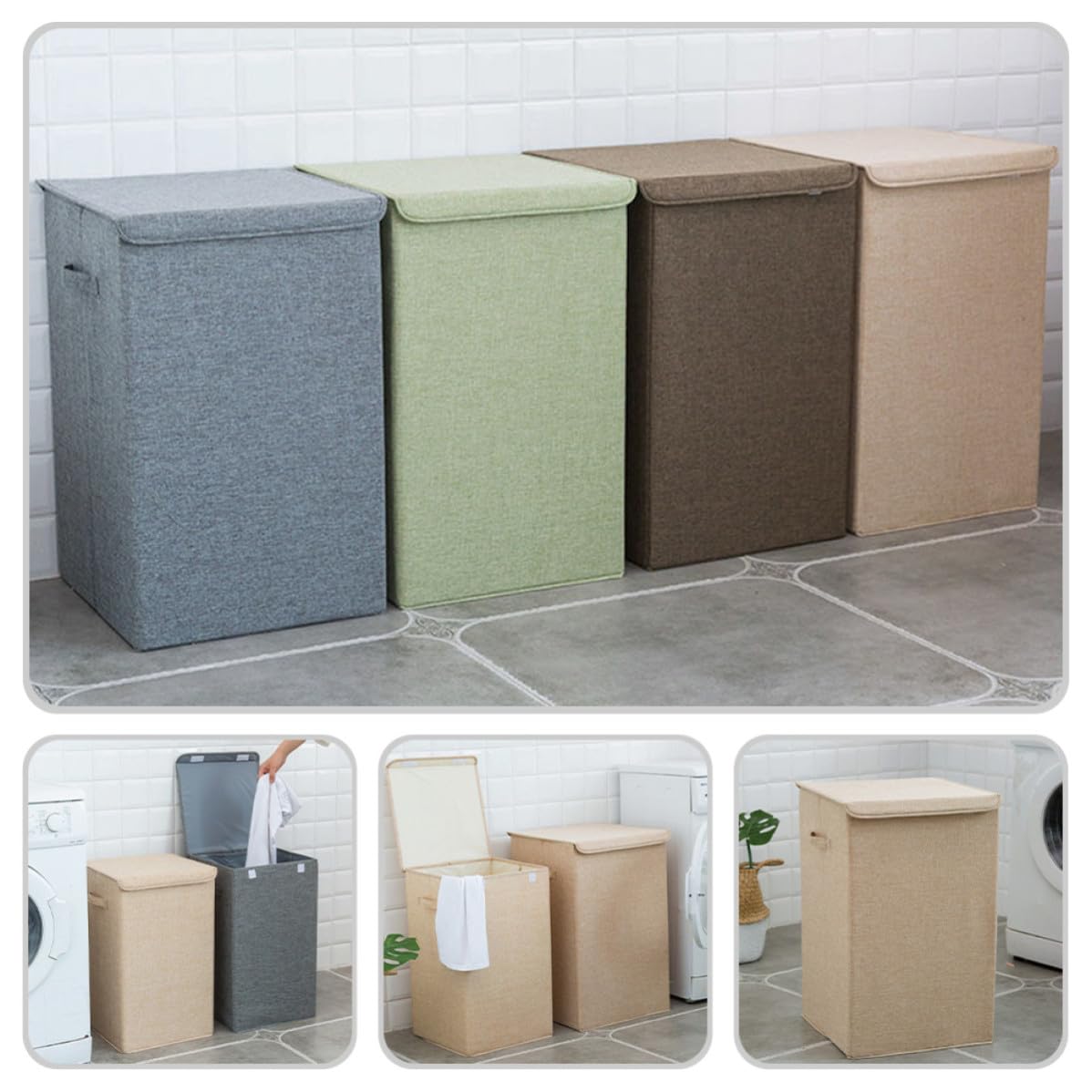 Cesto Portabiancheria Beige Coperchio, Contenitore Versatile per Biancheria Sporca e Organizzazione Domestica, Dimensione Media per Bagno e Cameretta