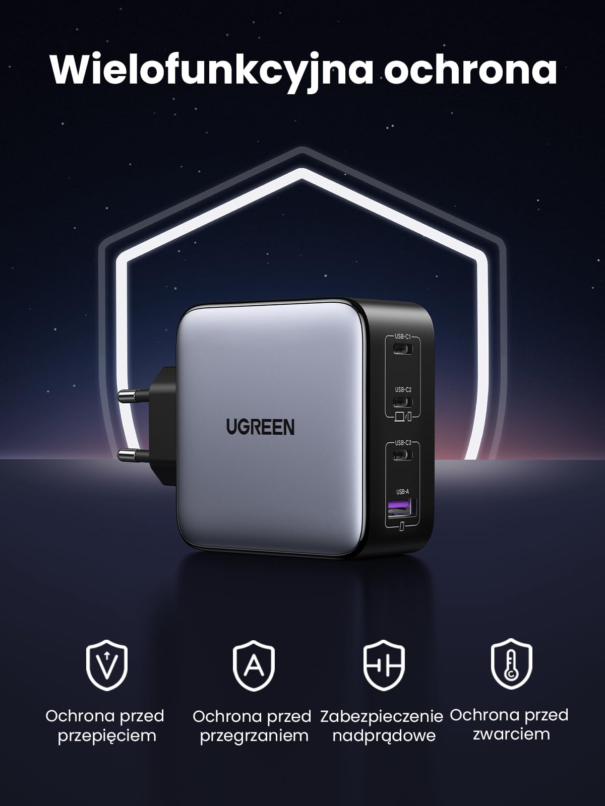 UGREEN Nexode Ładowarka 100 W USB-C, 4 porty, ładowarka GaN, ładowarka do laptopa