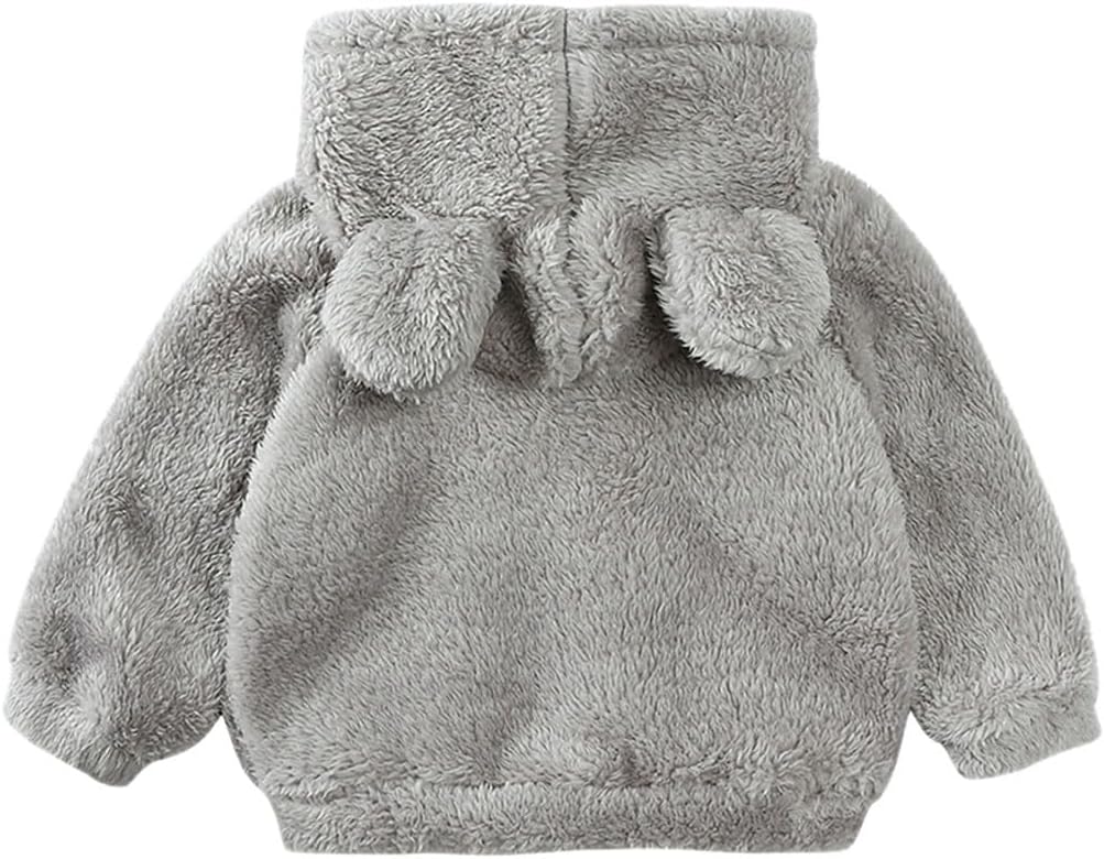 Toddler Baby Boys Girls Cartoon Fuzzy Fleece Hoodie Jacket Coat with Ears Winter Warm Zipper Up Sweatshirt Outwear