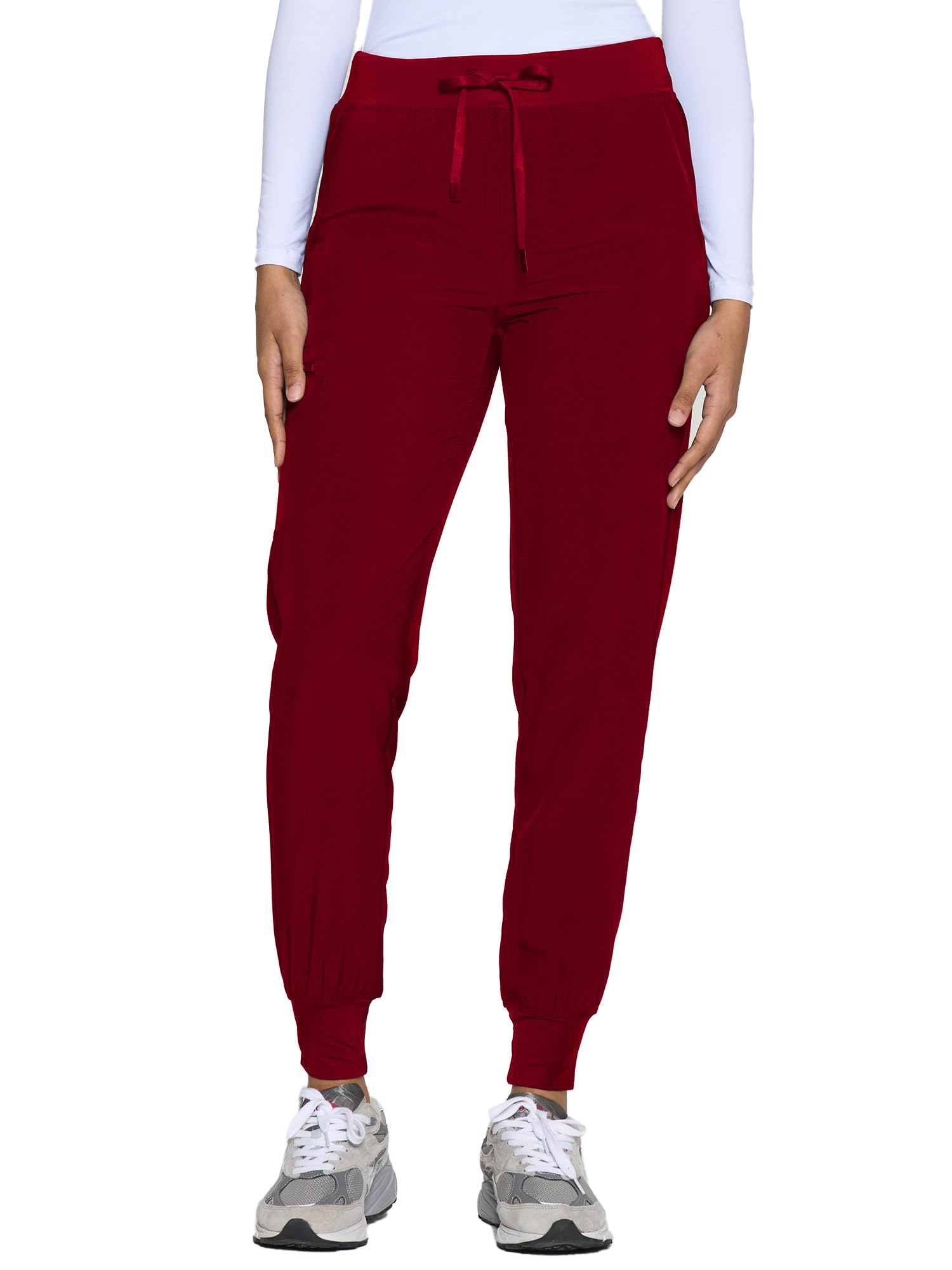 COZYFIT Womens Scrub Pants - Soft Stretch Yoga Style with 5 Pockets, Slim Fit Jogger Scrubs Pants for Women Burgundy X-Small
