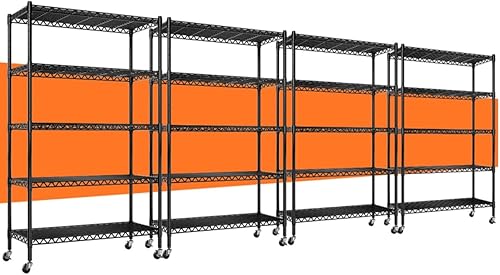 REIBII Estantes de almacenamiento de 73 pulgadas de alto, estantería de alambre de 1780 libras con ruedas, estantería de metal de 5 niveles,