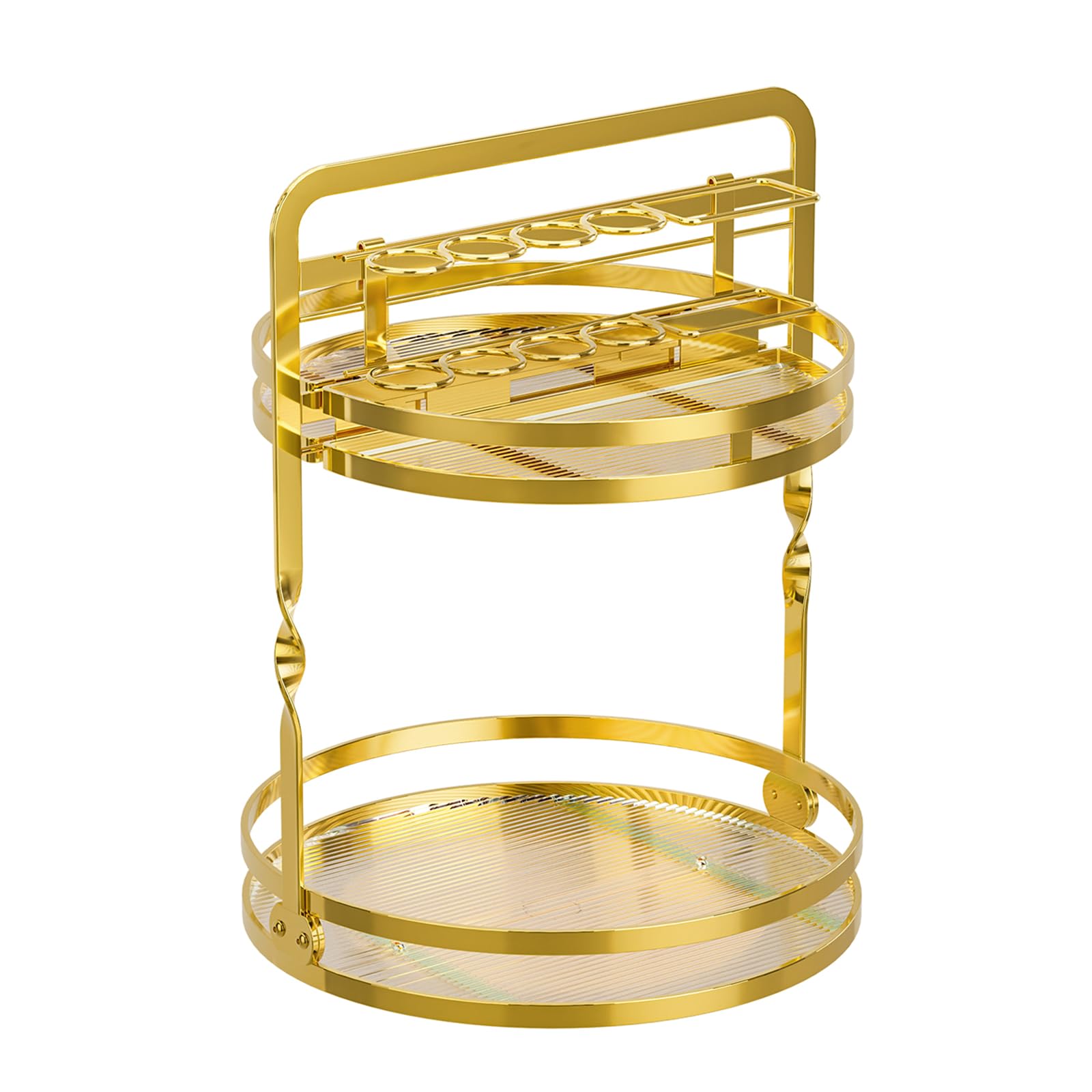 Xjdzineq Layer Revolving Cosmetic Storage Stand with Acrylic Base and Metal Frame for Vanity Bathroom Countertop Elegant Makeup Planner