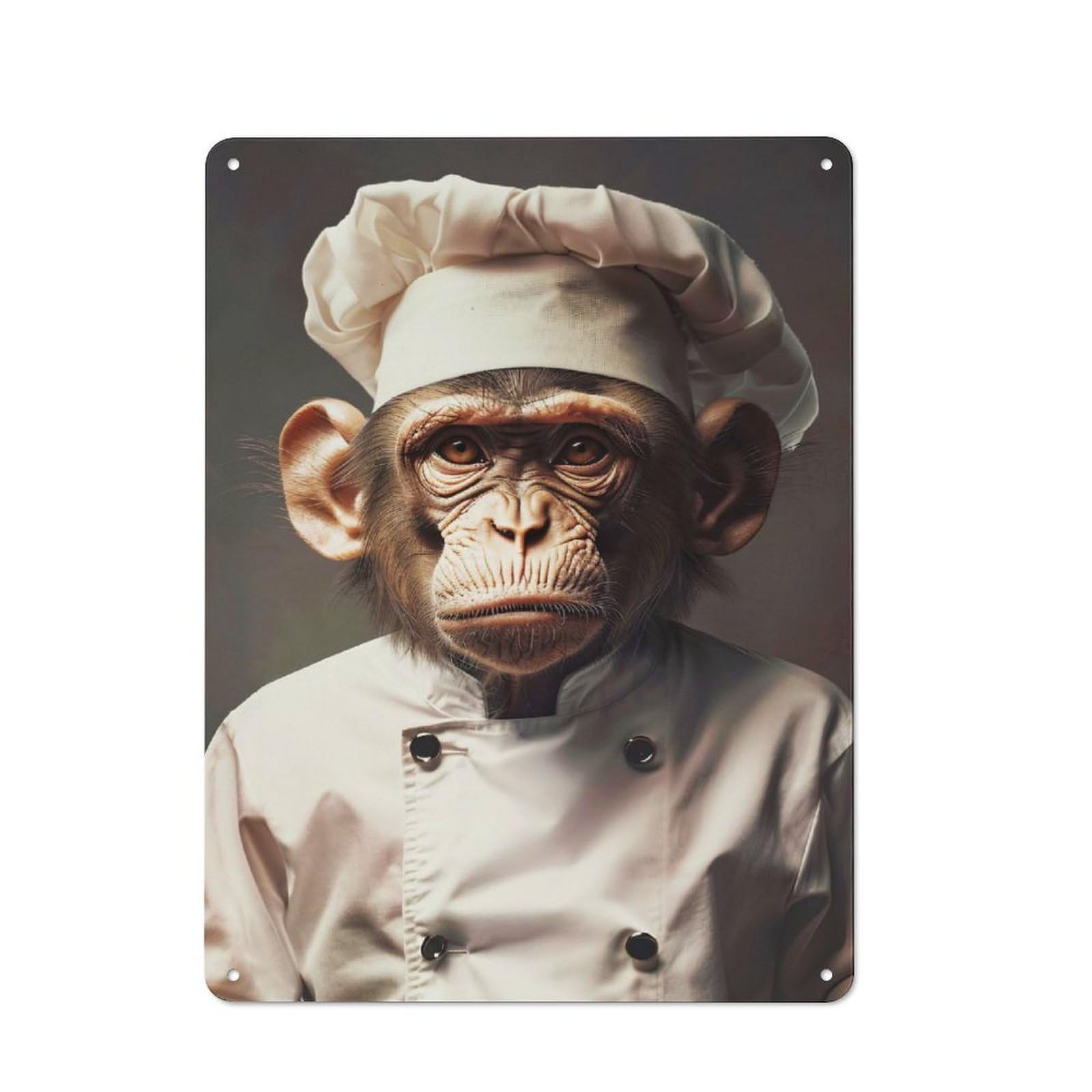Junmoney Style-12 Chimpanzee Chef Portrait Rustic Metal Wall Decor 40X30cm, Garden Room Metal Sign For Patio Bar, Workshop, Shed Or Kitchen