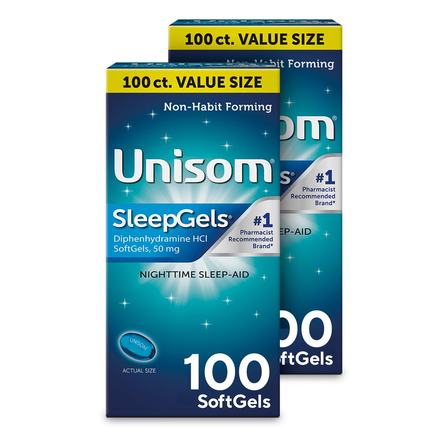 Unisom SleepGels Nighttime Sleep Aid Capsules for Adults, 100-Count, 2-Pack