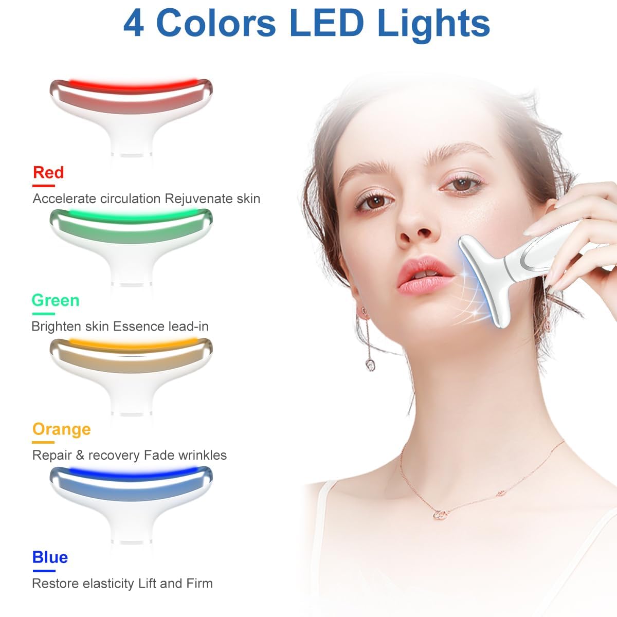 Masajeador facial y de cuello, terapia de luz roja para cara y cuello, vibración, refrigeración y funciones térmicas para el cuidado de la piel, dispositivo masajeador facial antienvejecimiento