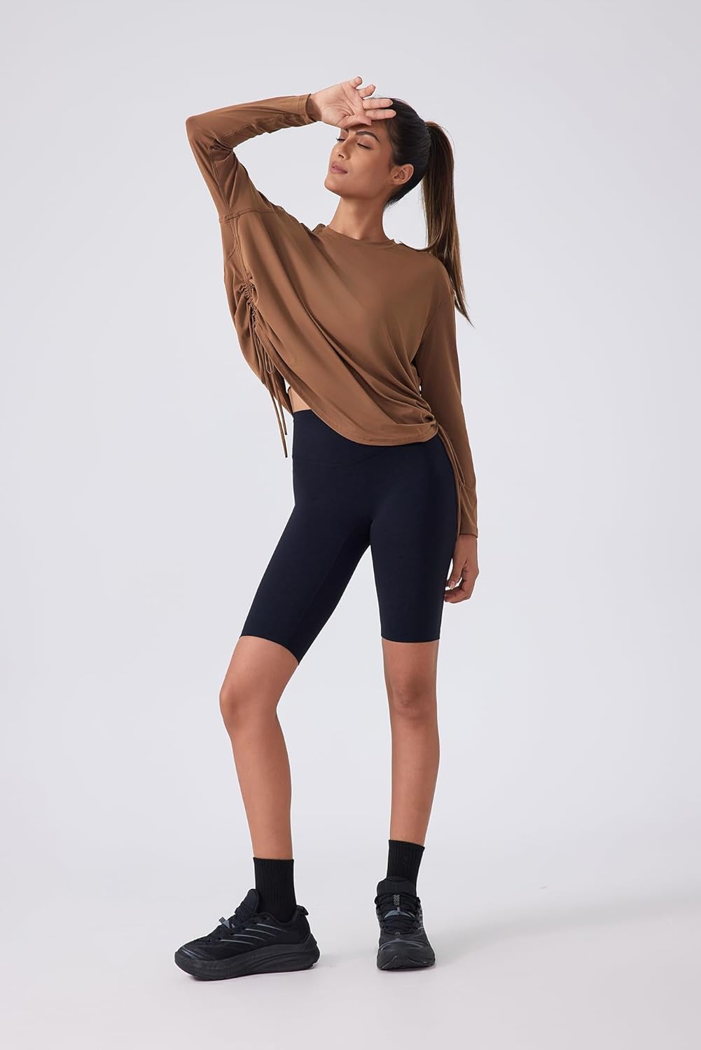 altiland Drawstring Side Ruched Long Sleeve Workout Shirts for Women, Buttery Soft Running Gym Athletic Yoga Tops Loose Fit - Image 5