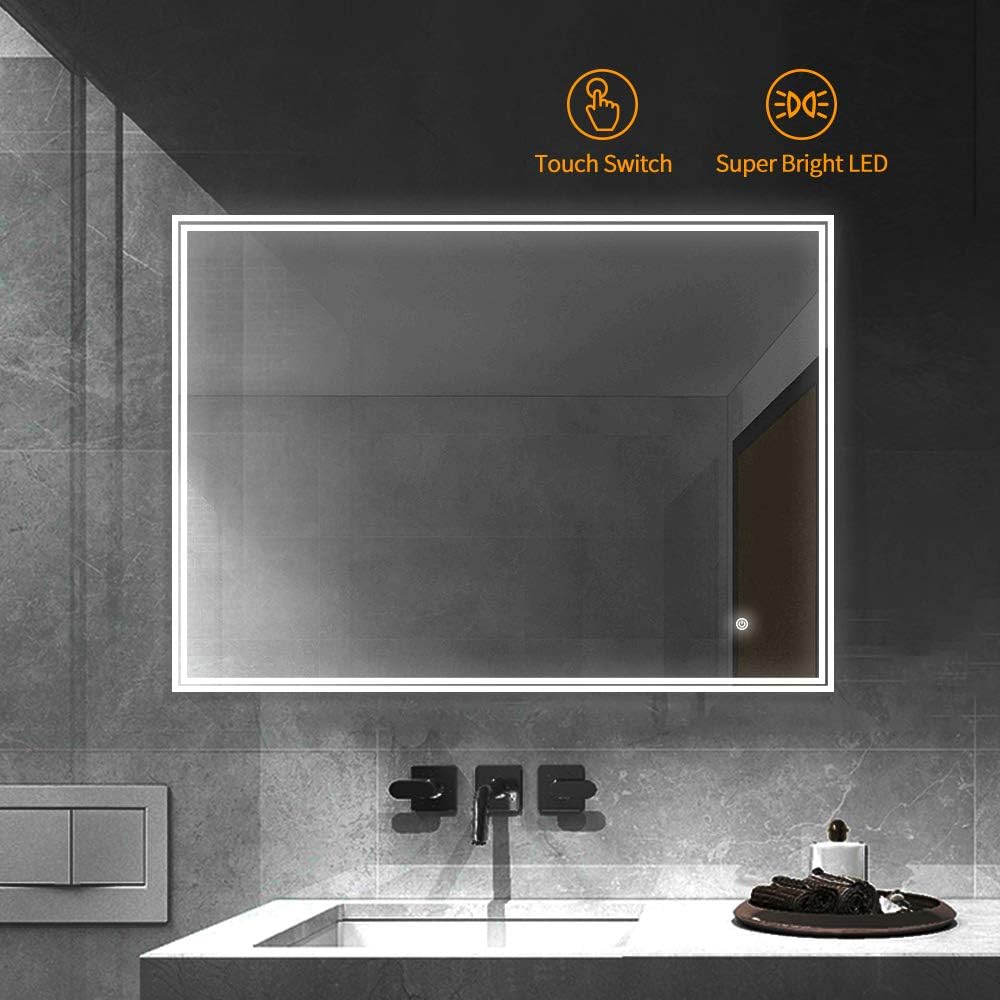 KAASUN Led Bathroom Vanity Mirror 32 x 24 Inch Wall Mounted Backlit Mirror with Led Light Horizontal/Vertical Hanging Makeup Cosmetics Mirror : Home & Kitchen