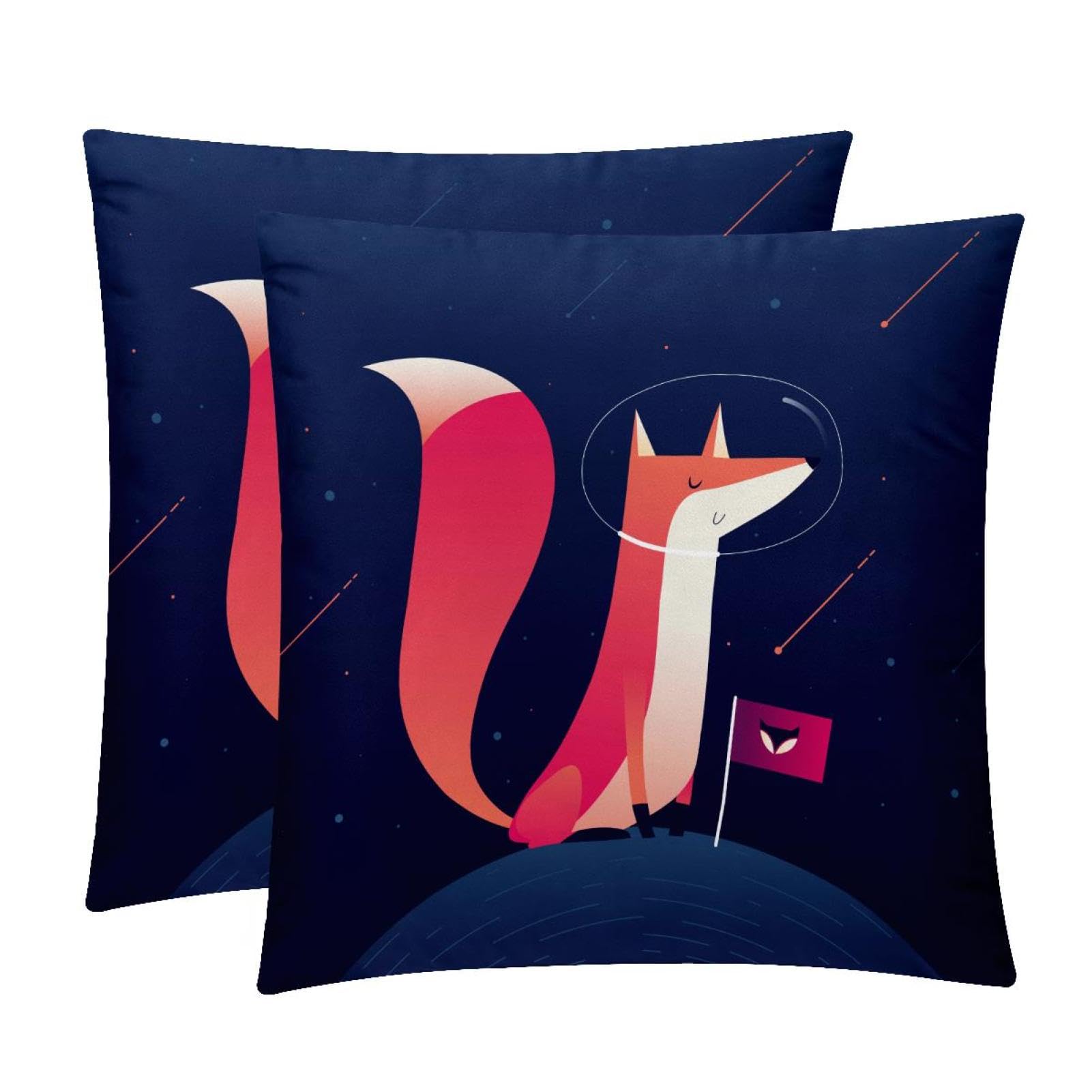 TDGKPZ Space Fox Throw Pillow Covers 2 Pack Cushion Cases Decorative Pillow Cases Home Decor 45x45cm