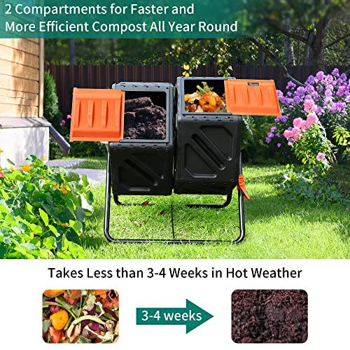 image for YITAHOME Large Outdoor Dual Chamber Compost Bin, 37 Gallon Rotating Co