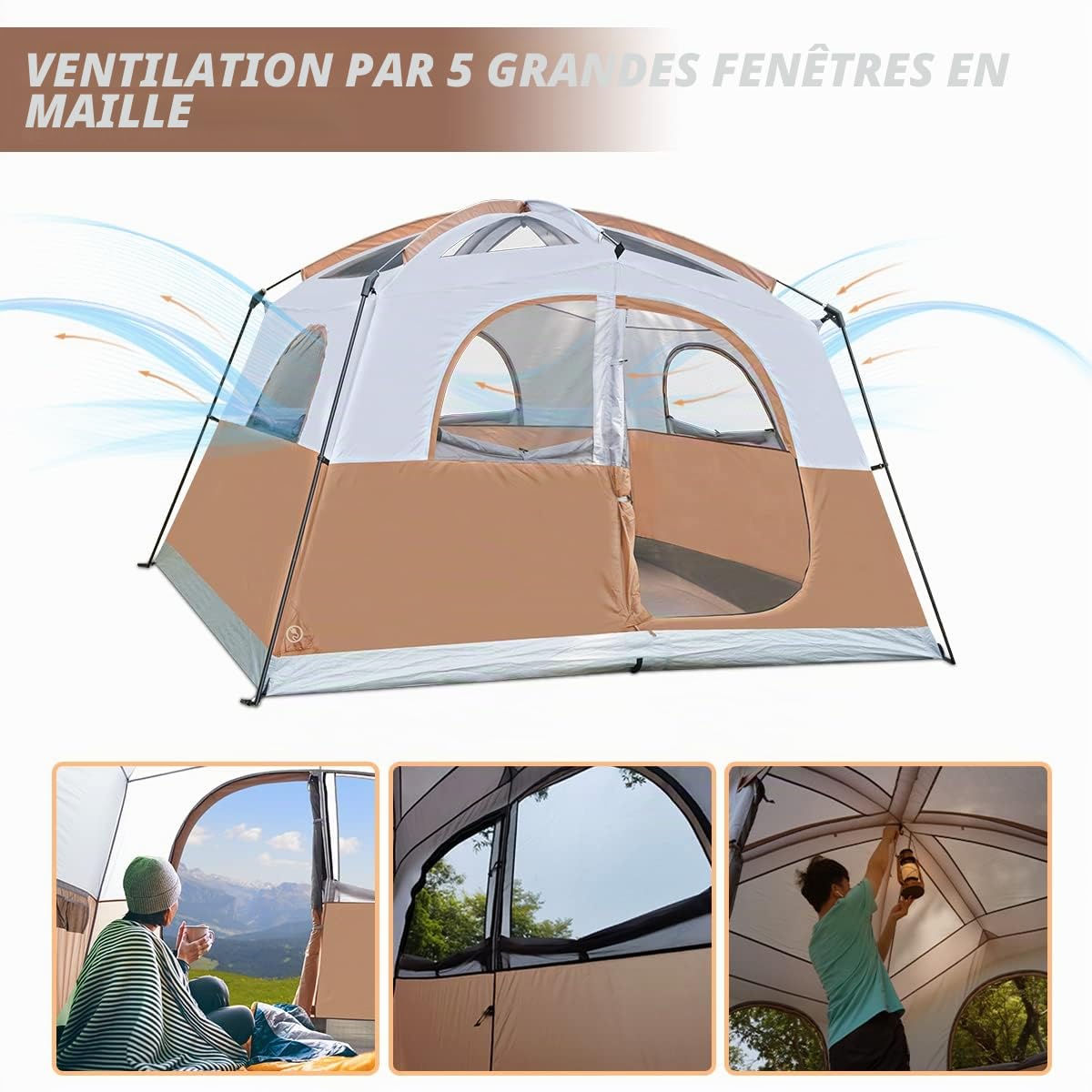 UNP Tentes pour 6 Personnes, imperméable, Coupe-Vent, Installation Facile, Tente de Camping familiale Double Couche - 3 x 2,7 x 2 m (H)