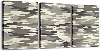 Feelyou Camouflage Wall Painting Grey Khaki Camo 3 Piece Canvas Wall Art for Living Room Bedroom Fashionable Style Bathroom Wall Art for Home Decor Modern Abstract Art Picture Wall Decor