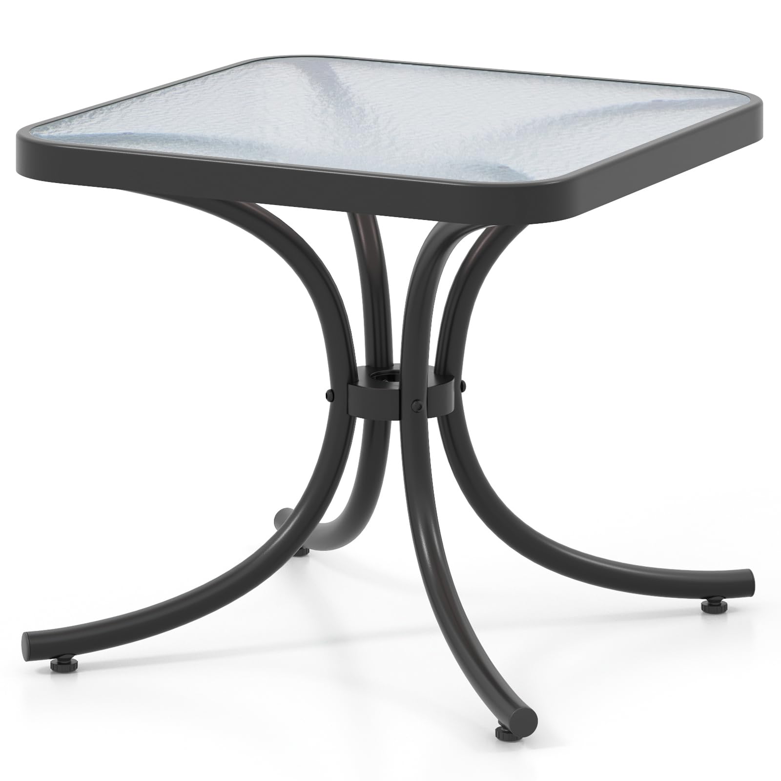 GIANTEX Tavolino da Giardino 50 cm, Tavolino Quadrato con Piano in Vetro Temperato, Struttura Metallica Resistente, Tavolino da Caffè da Esterno per Giardino, Balcone, Piscina, Nero
