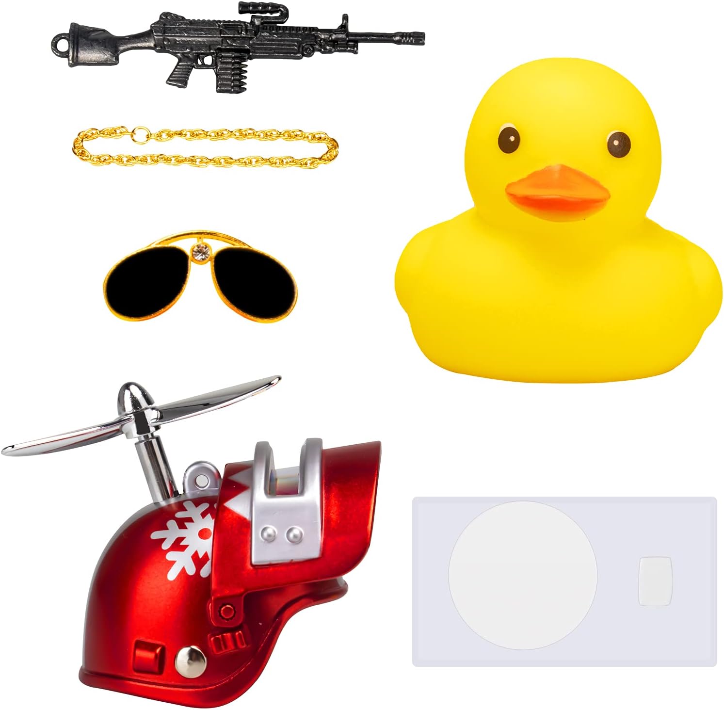 wonuu Rubber Yellow Duck Car Ornaments Cool Duck Car Dashboard Decorations with Propeller Helmet Sunglasses (Snowflake-Yellow G)