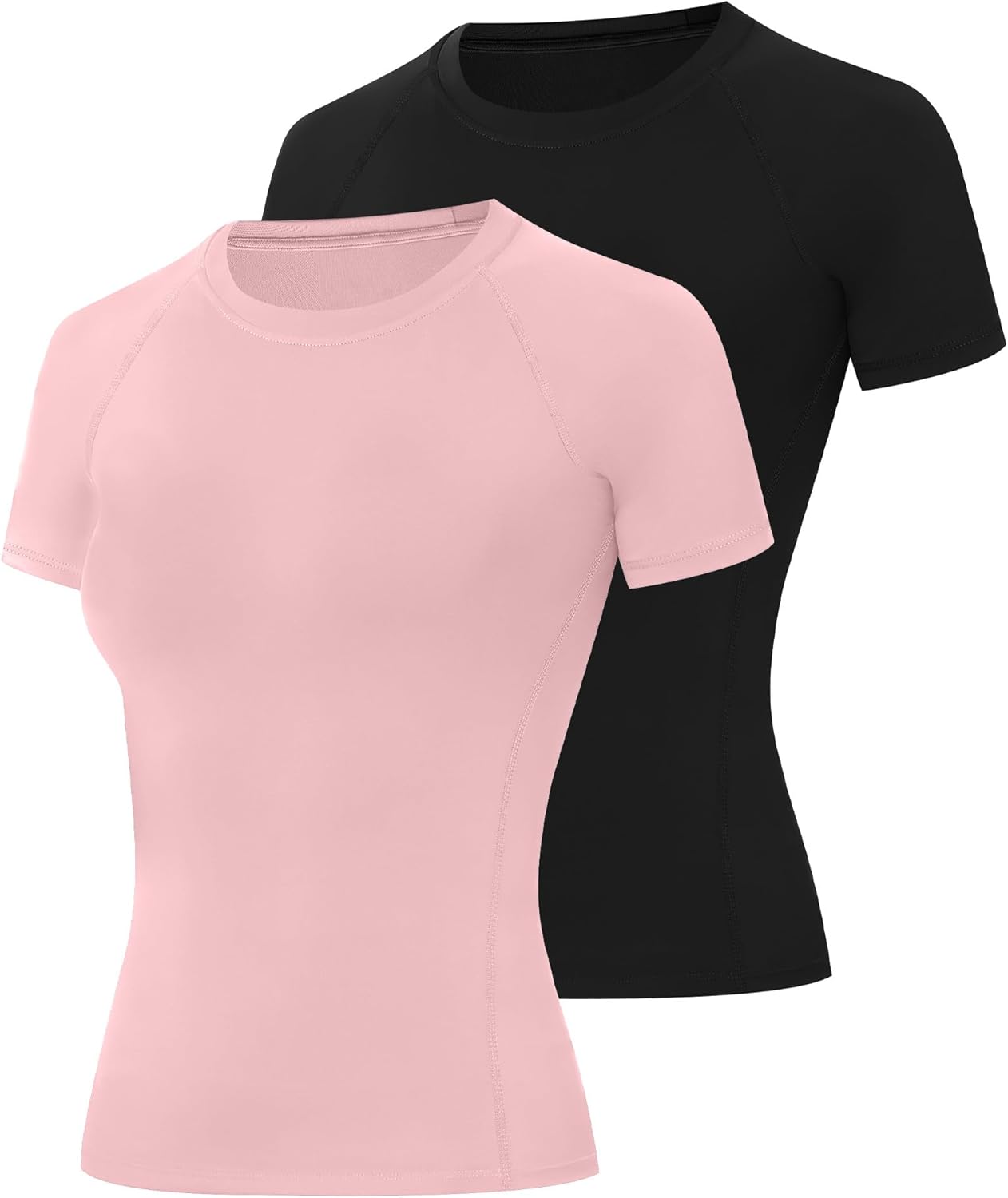 Runhit 2 Pack Compression Shirt Women Short Sleeve Workout Tops UPF 50+ Athletic Gym Moisture Wicking T-Shirt Yoga Base Layer