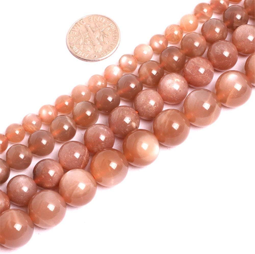 SHG Store 6mm 8mm 10mm 14mm Round Natural Moonstone Beads Strand 15 Inch Jewelry Making Beads (Orange 10mm)