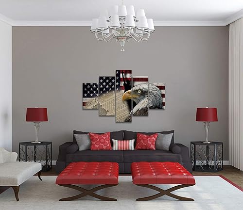 Miniatura 2 de 5 piezas de lienzo grande con bandera estadounidense de águila calva, estatua de la libertad, arte de pared, póster vintage, impresión patriótica,