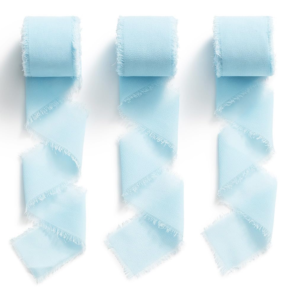 MORSUNBELA Chiffon Ribbon Blue Ribbon Wedding Wide Gift Ribbon Fabric Ribbon Light Blue 38 mm Decorative Ribbons