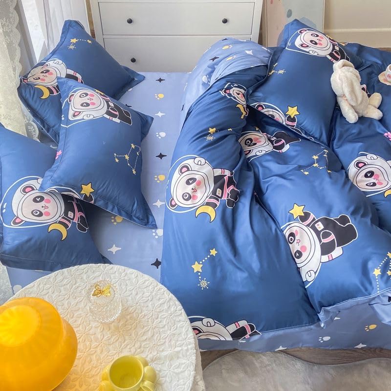 SMART_FUTURE Kids Bedding Set Duvet Quilt Cover (150x200cm), Flat Sheet & 1 Pillow Case for Twin Single Size Bed Comforter (Astro Panda)
