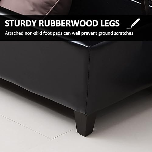 Miniatura 5 de HOMCOM Banco otomano grande de piel sintética copetuda de 51 pulgadas para sala de estar, entrada o dormitorio, color negro