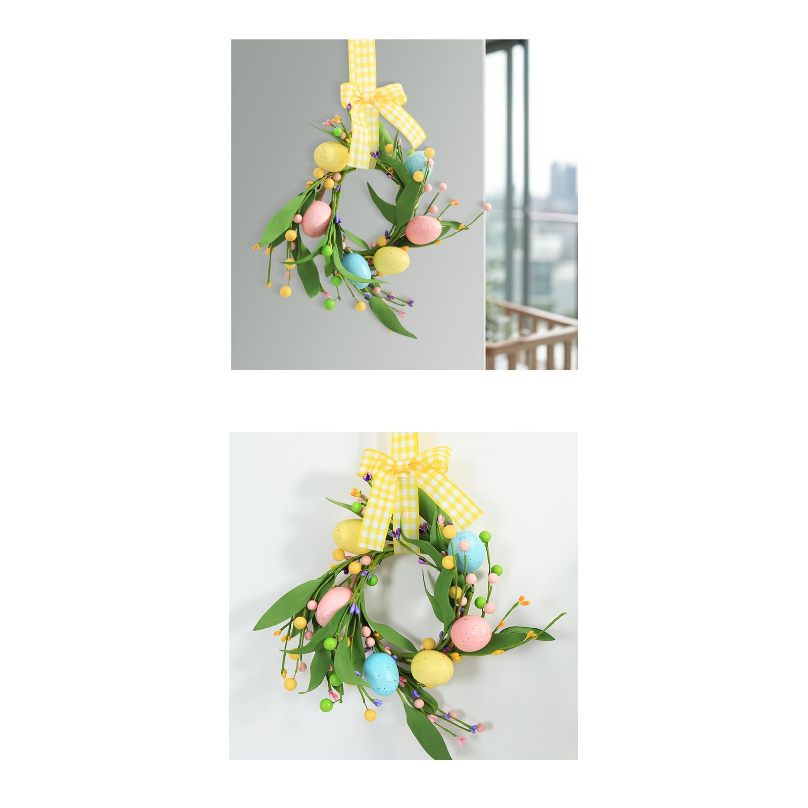 Greabuy Ghirlanda di fiori in plastica facile da appendere per le vacanze, decorazione da parete per porta d'ingresso, grande ed elegante ghirlanda pasquale con fiori finti