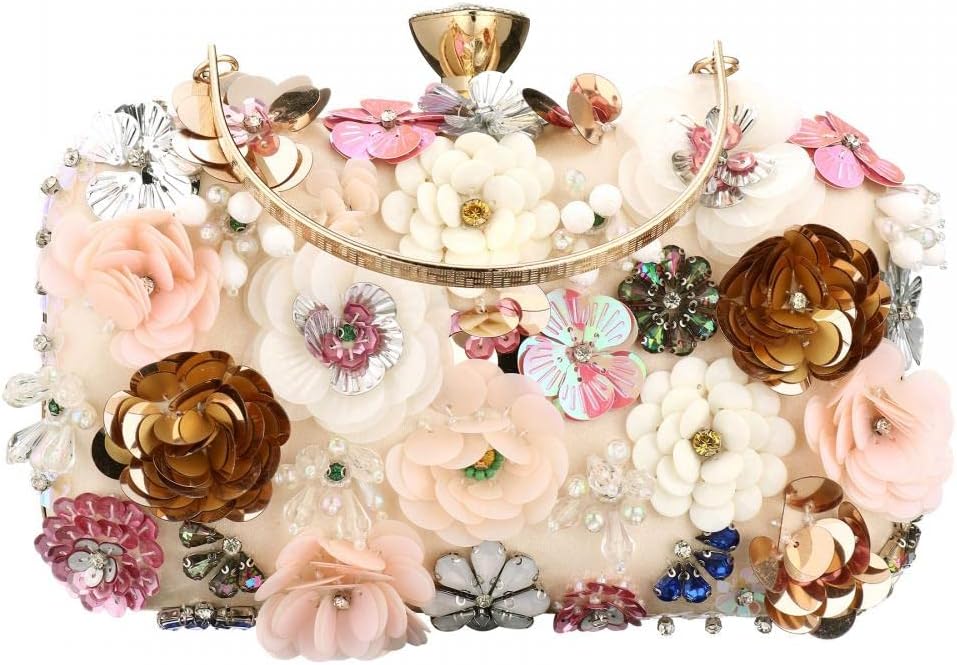 Gets PU Leather Purses and Handbags for Women Floral Beaded Clutch Purse for Wedding Clear Crossbody Bag