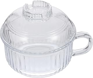 KESYOO ガラス製透明ラーメン器 丸型電子レンジ対応耐熱食器 蓋付きフードポット 在宅用ヌードルボウル 耐擦傷ガラス調理容器