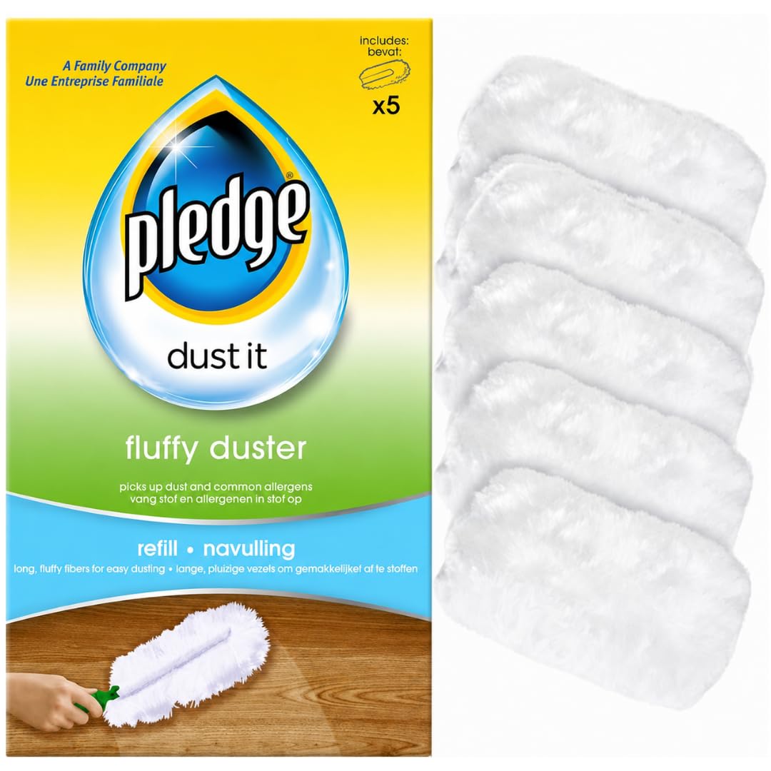 DTD QUALITY MATTERS Pack of 5 Pledge Fluffy Dusters Refill Pack Long Fluffy Fibres For Easier Dusting | Pick Up Dust & Common Allergens Replacement For Pledge Dusters Refills, White (5)