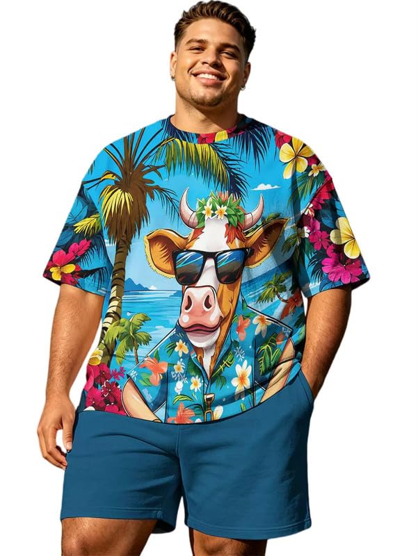 Conjunto de camiseta y pantalones cortos con divertido estampado de ganado estilo casual