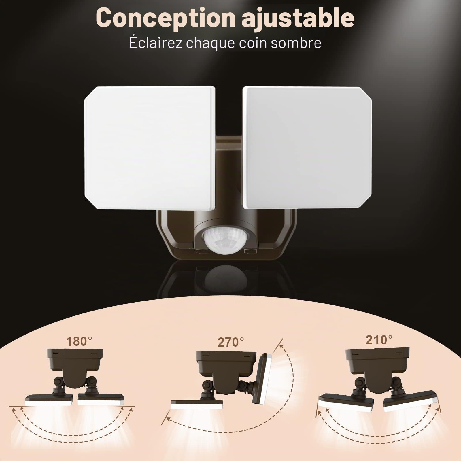 Eclairage Exterieur avec Detecteur Alimentée par Piles,1000LM IP65 Étanche Eclairage Exterieur,d'Angle Réglable Lumiere Sans Fil pour GarageProjecteur LED Extérieur